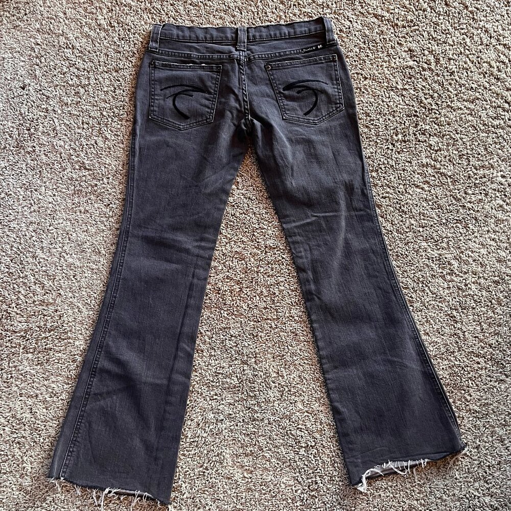 Y2K Frankie B Denim Size 6 Low Waist Flare Jeans Dark Wash Fringe Hem